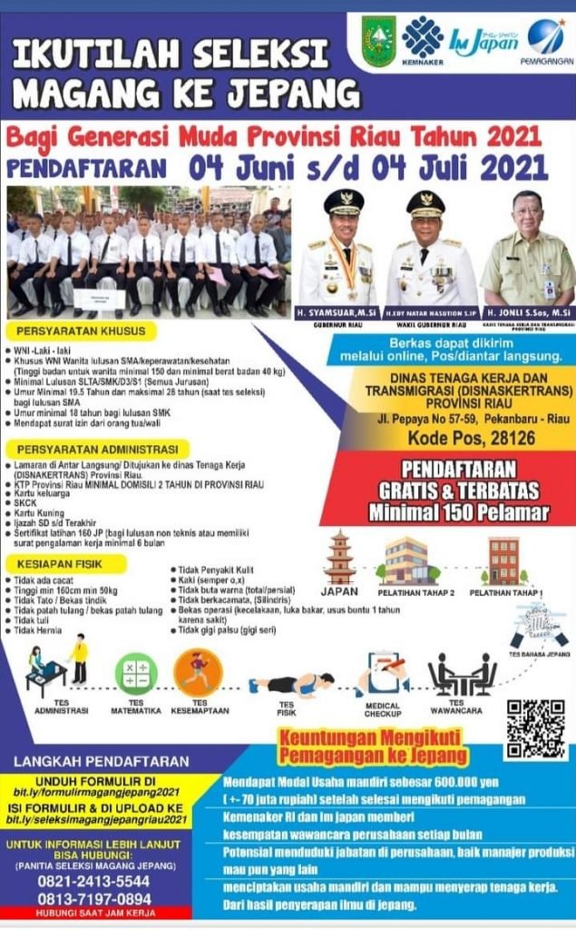 Disnakertrans Riau Buka Seleksi Magang ke Jepang, Simak Syaratnya